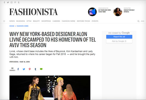 אתר האופנה האמריקאי המוביל פאשניסטה מתייחס לתצוגה של אלון ליבנה