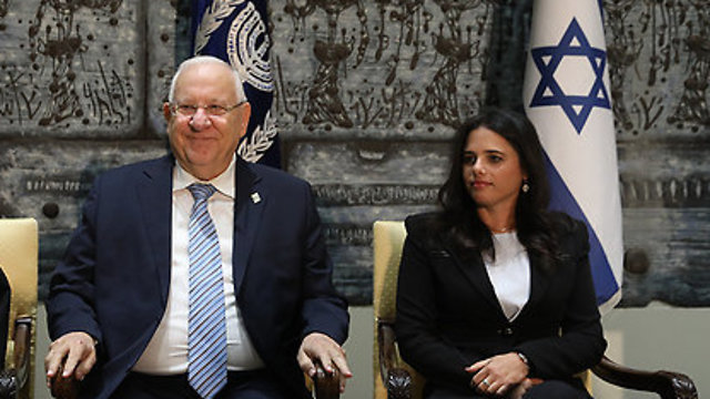 President Rivlin (L) and Justice Minister Shaked agreed on an agreement relating to pardons for Israel's 70th Independence Day (Photo: Ohad Zwigenberg)