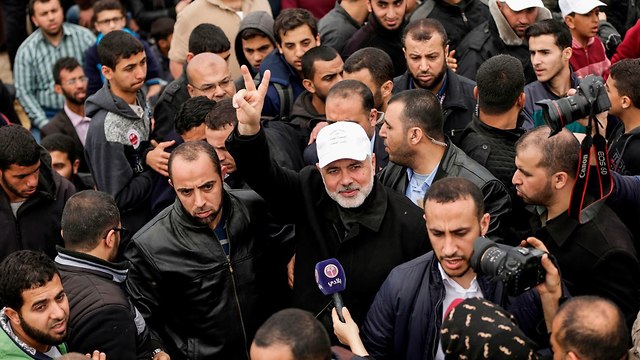 Hamas leader Haniyeh, at the protest (Photo: AFP)