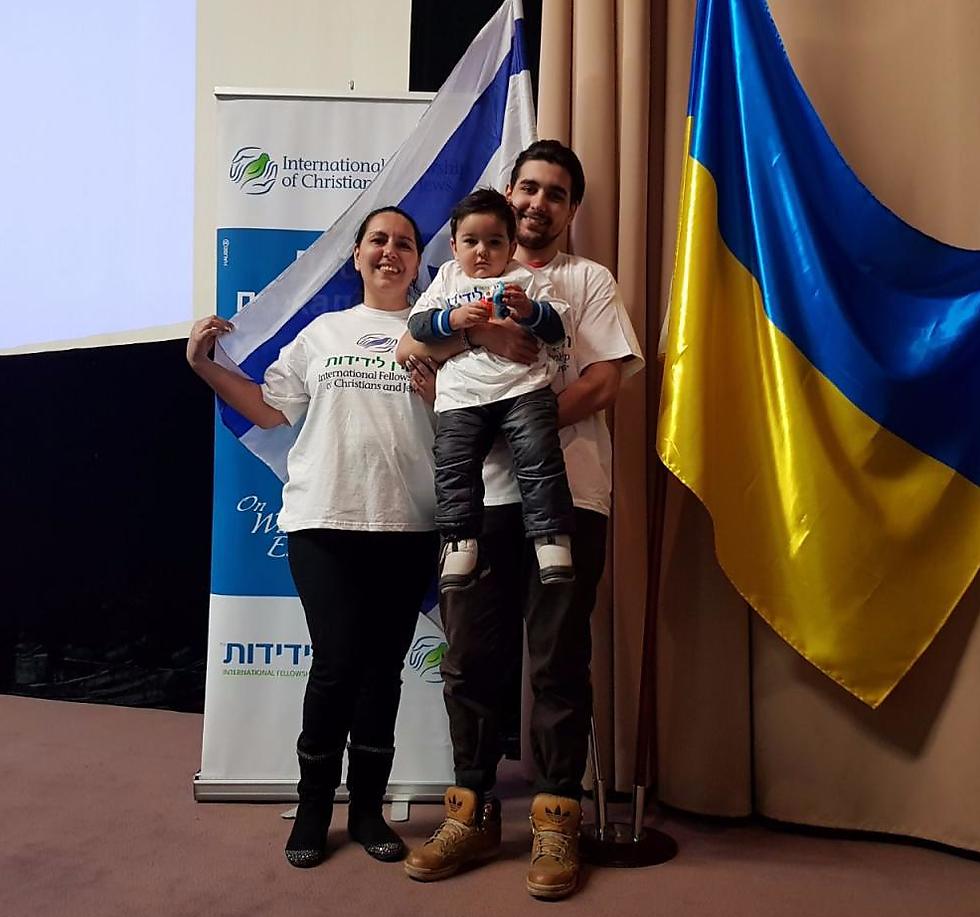 Valentina Matviyenko with her two sons, Oleg and Matti. ‘A better future’   (Photo courtesy of the International Fellowship of Christians and Jews (IFCJ) )