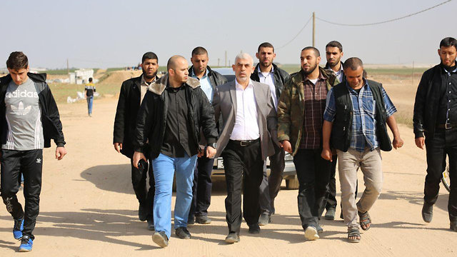 Hamas leader in Gaza Yahya Sinwar touring the border region