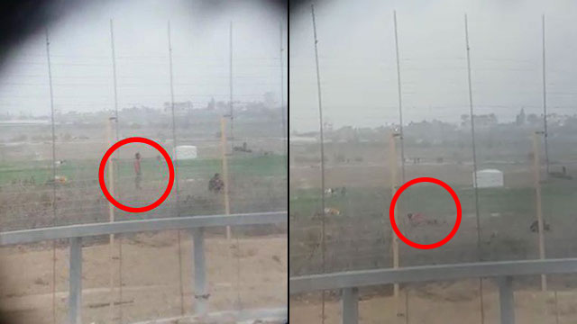 Кадр из видео: слева палестинец до выстрела, справа - после