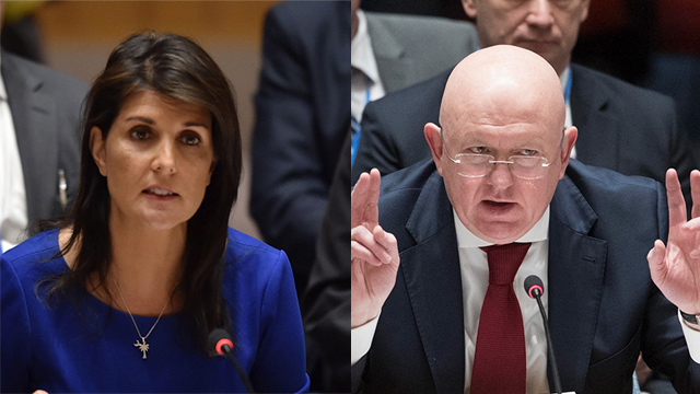 US Ambassador to the UN Haley (L) and Russian Ambassador Nebenzia clashed at the UN's Security Council (Photo: AFP)