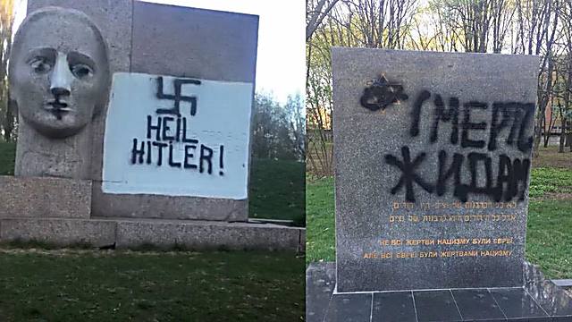 The two Poltava monuments defaced with Nazi inscriptions