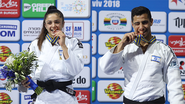 Gefen Primo and Tal Flicker after winning the bronze medals (Photo: Oren Aharoni)