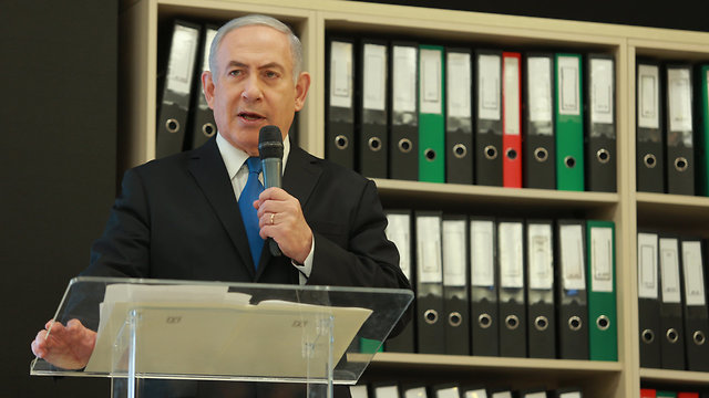 Netanyahu and the Iranian ‘archive’ on Monday (Photo: Orel Cohen)