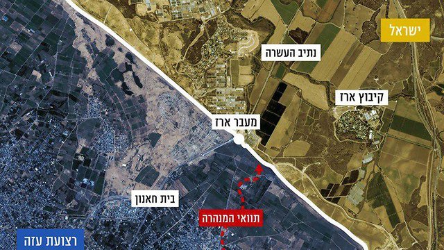 Схема пресс-службы ЦАХАЛа. Красным обозначен туннель, ведущий на израильскую территорию