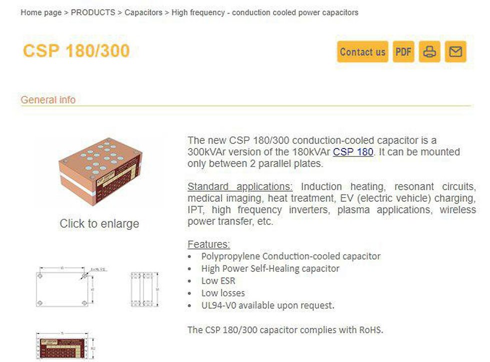 The CSP 180/300 model capacitor sold to Turkey made its way to Iran (Photo: Celem Power Capacitors website)