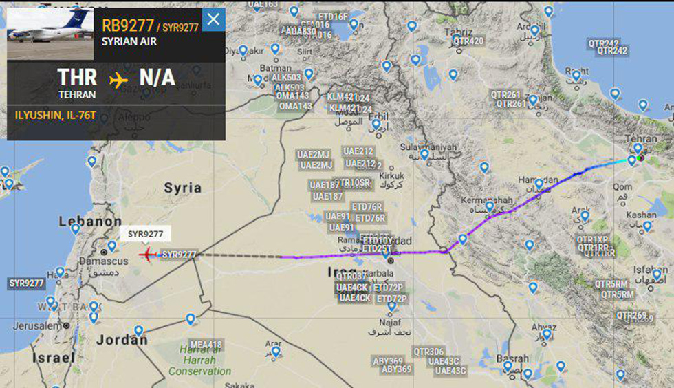 Cargo aircraft making its way from Damascus to Teheran 