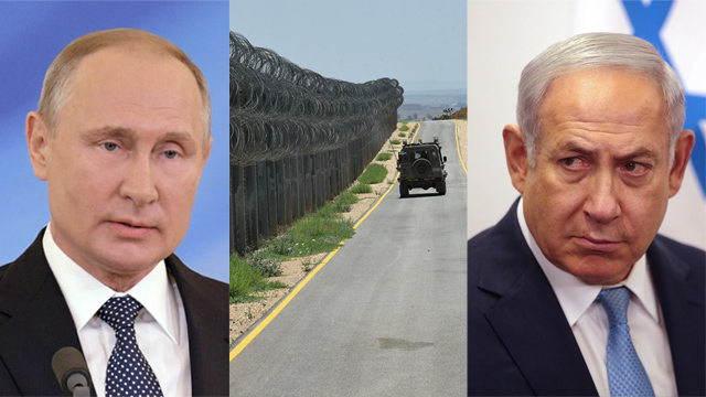 Russian President Putin; the Israel-Syria border; Prime Minister Netanyahu (Photos: EPA, Avihu Shapira, MCT)