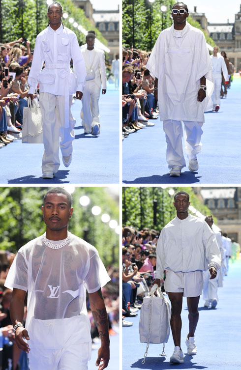 תצוגת האופנה לגברים של לואי ויטון נפתחה במצעד של 17 דוגמנים שחורים בטוטאל לוק לבן, הצהרה ששחרר המנהל האמנותי האפרו-אמריקאי הנכנס וירג'יל אבלו. היה בכך מסר ברור ללקוחות החדשים של מעצב אופנת הרחוב הנודע, ועל רוחות השינוי הצפויות בבית היוקרה הצרפתי  (צילום: Pascal Le Segretain/GettyimagesIL)