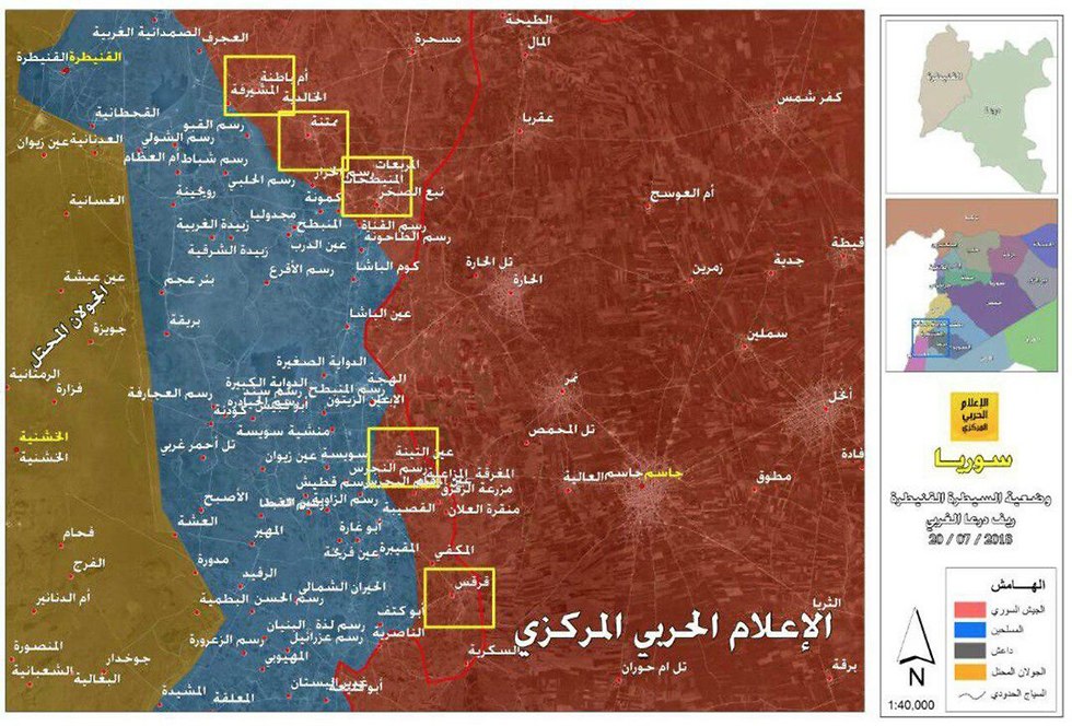מפת אזורי השליטה במחוז קוניטרה דרום סוריה רמת הגולן ()