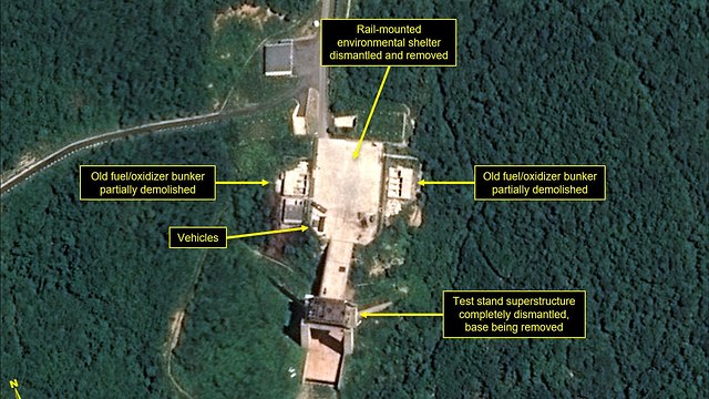 צילומי לוויין של פירוק אתר שיגור בצפון קוריאה (צילום: AFP)