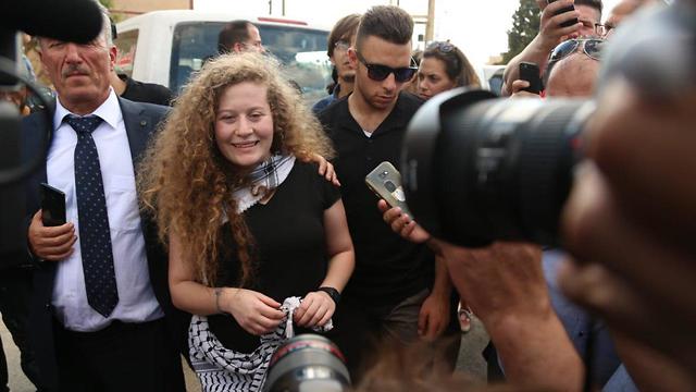 Ahed Tamimi in a press conference after her release  (Photo: Zvika Tishler)