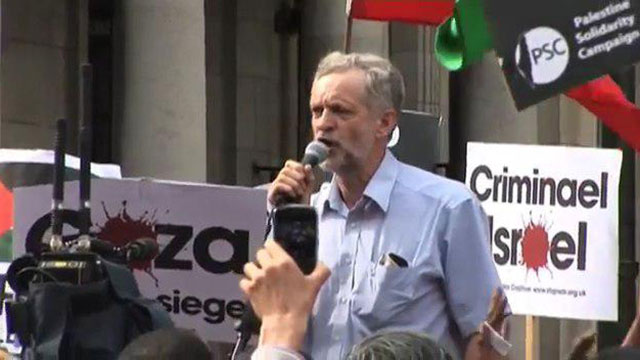 Corbyn speaking during rally