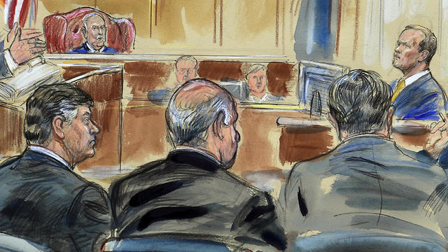 ציור בית  המשפט בזמן עדותו של גייטס (צילום: AP)