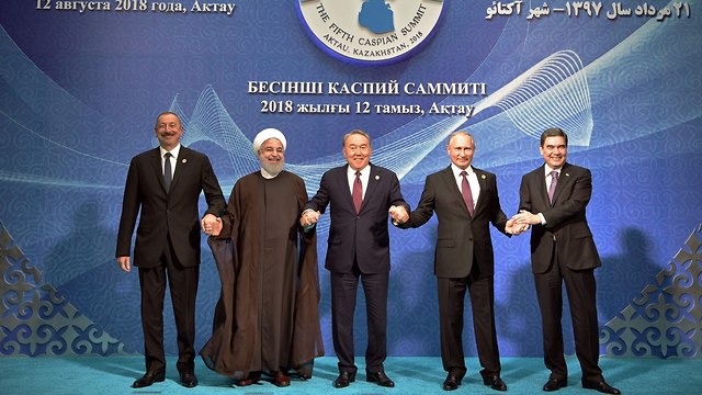 הסכם היסטורי הים הכספי נשיאי איראן רוסיה אזרבייג'ן טורקמניסטן קזחסטן (צילום: AFP)