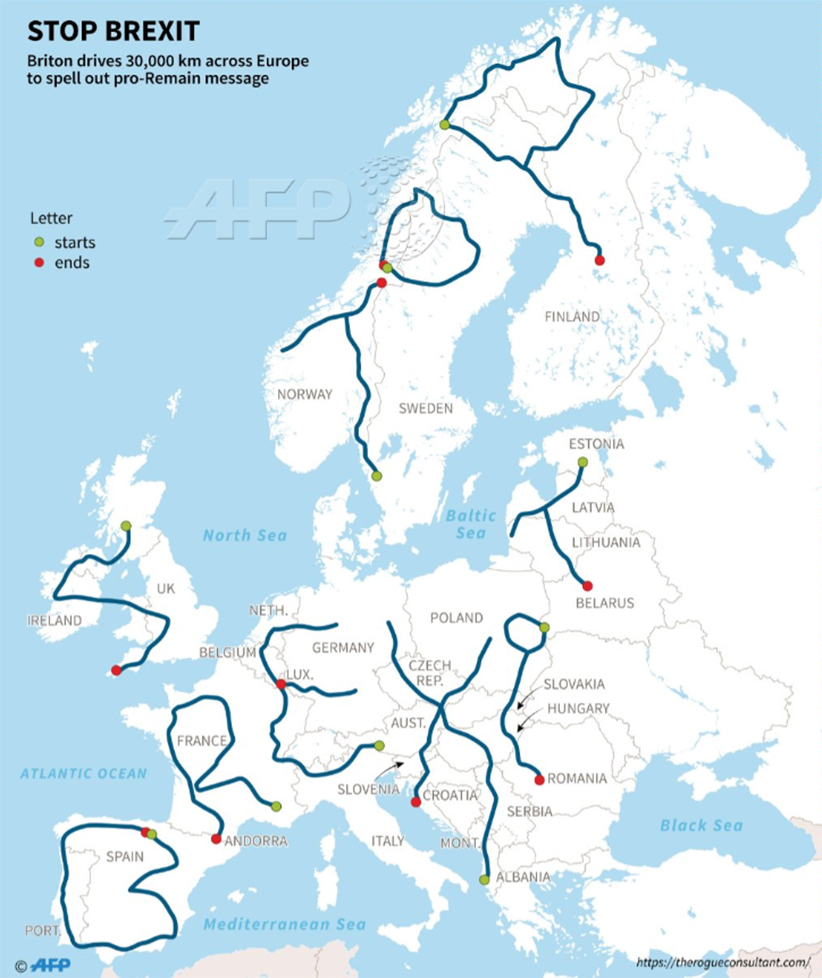 פארדי נסע לאורך היבשת האירופית כדי ליצור על המפה את צמד המילים 