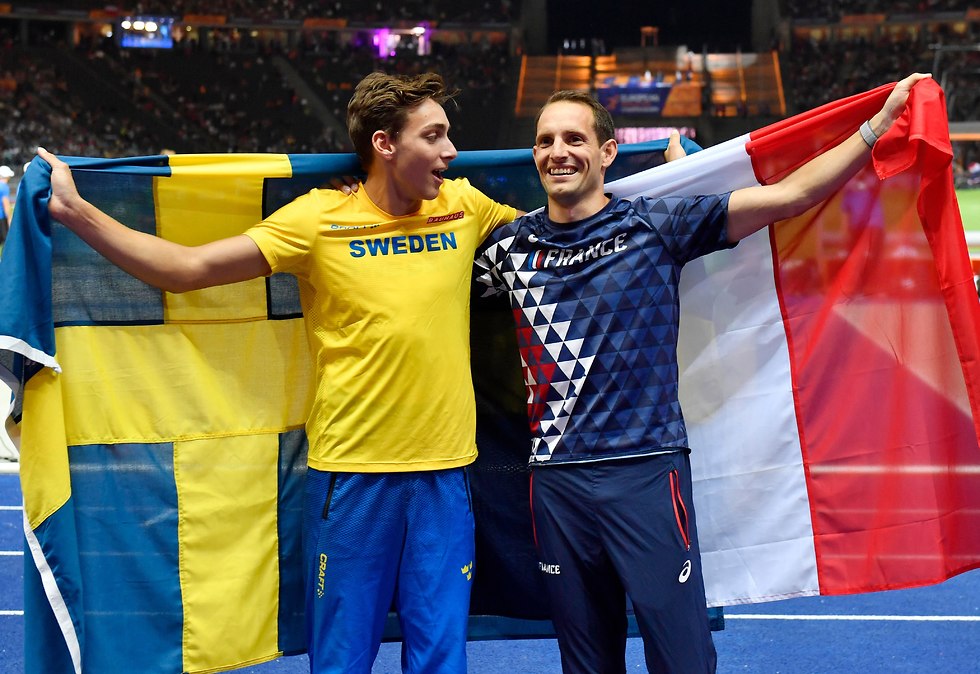 רנו לאבילני וארמנד דופלנטיס באליפות העולם בברלין (צילום: AP)