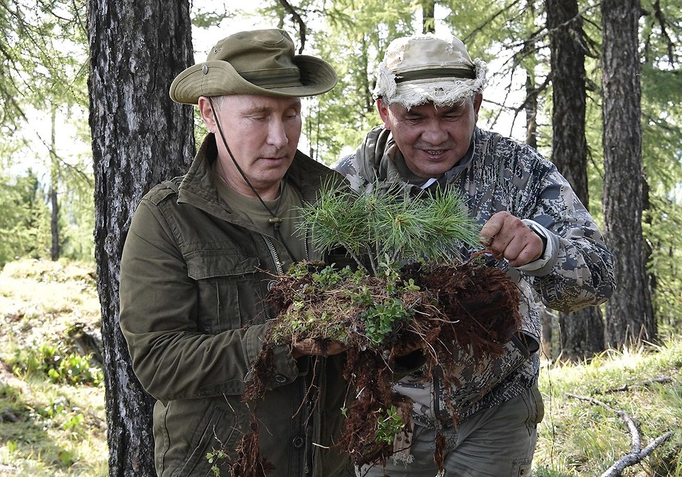 Шойгу и Путин в тайге. Фото: ЕРА