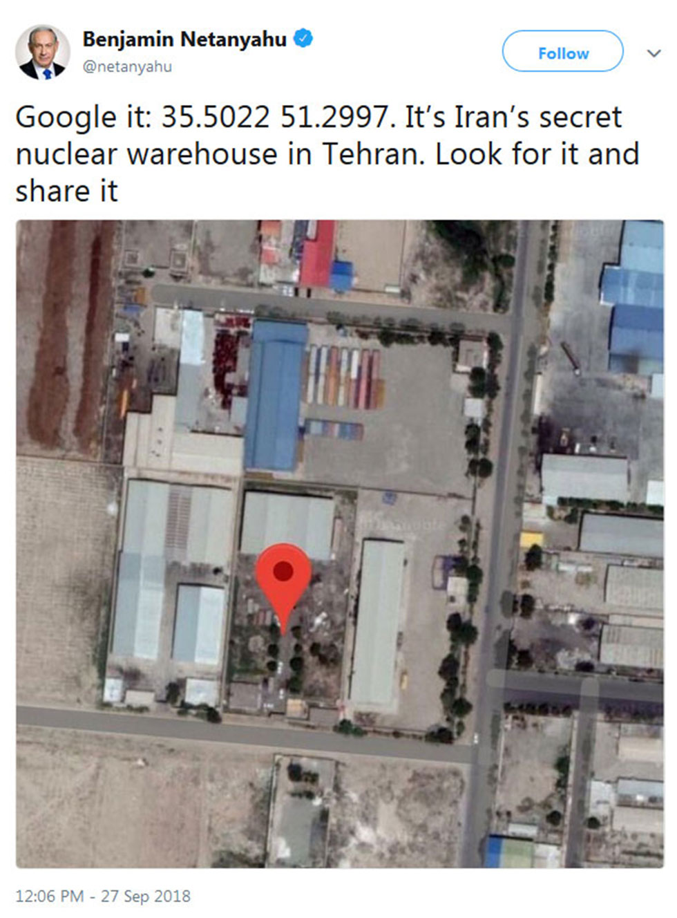 Benjamin Netanyahu unveiling an Iranian secret nuclear site last year