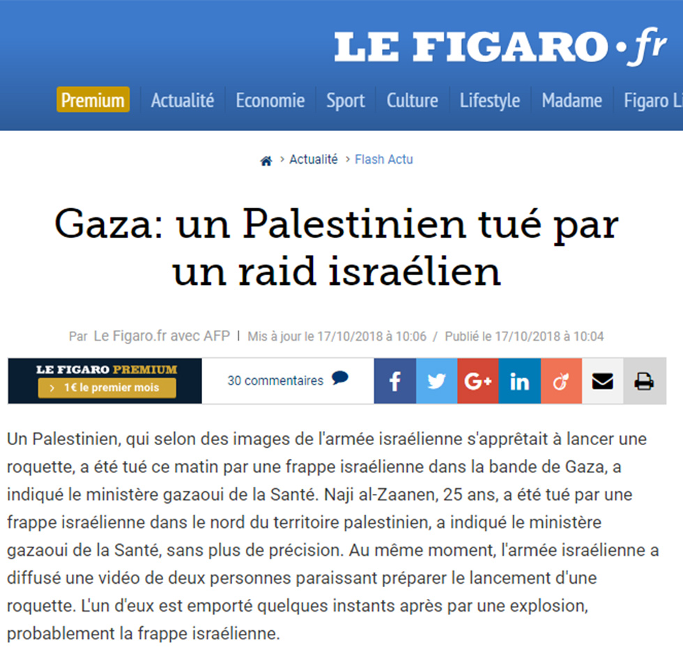 Le Figaro: "Убит палестинец"