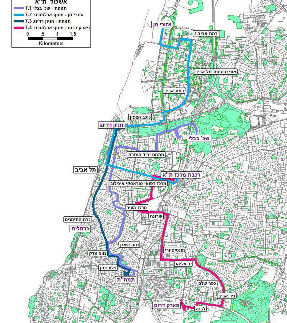 מפה מהפכת תחבורה ציבורית בתל אביב ()