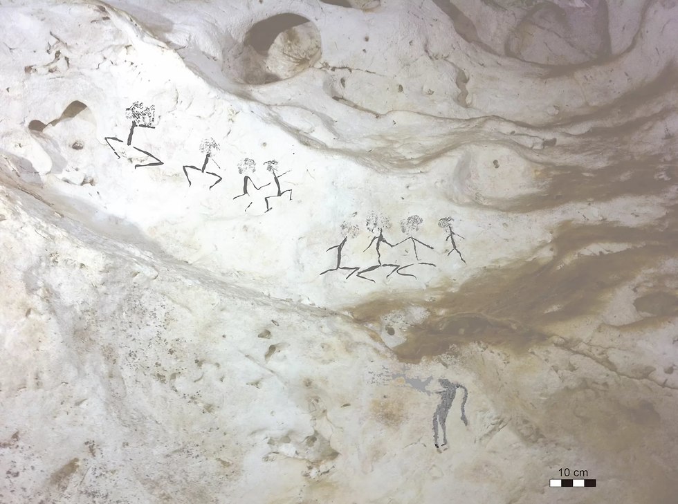 ציורים שהתגלו במערה בבורנאו (צילום: מתוך המחקר)