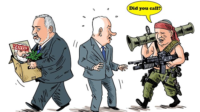 Avigdor Lieberman, Benjamin Netanyahu and Naftali Bennett (Photo: Guy Morad)
