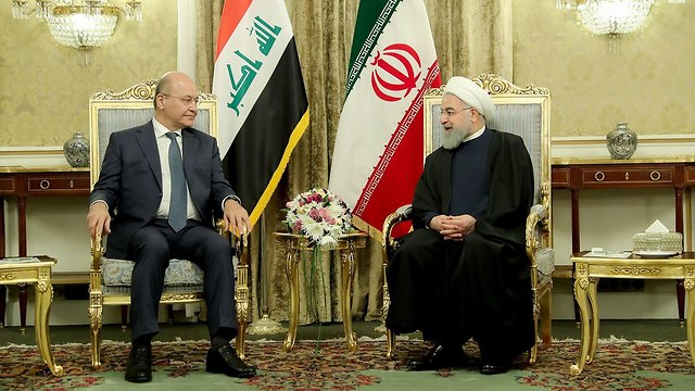 נשיא איראן חסן רוחאני פגישה עם נשיא עיראק ברהם סאלח ב טהרן (צילום: AFP)