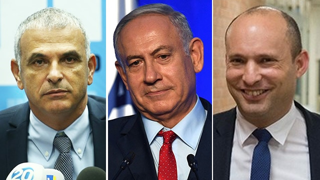 L-R: Moshe Kahlon, Benjamin Netanyahu and Naftali Bennett