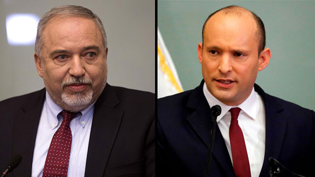 Former defense minister Avigdor Lieberman (L) and Education Minister Naftali Bennett  (Photo: Getty Images, AFP)
