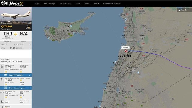 Маршрут рейса в Бейрут. Скриншот: FlightRadar24 