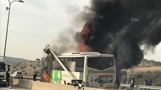 תאונה תאונת דרכים אוטובוס רכב פרטי כביש 5 ברקן אש עשן  ()