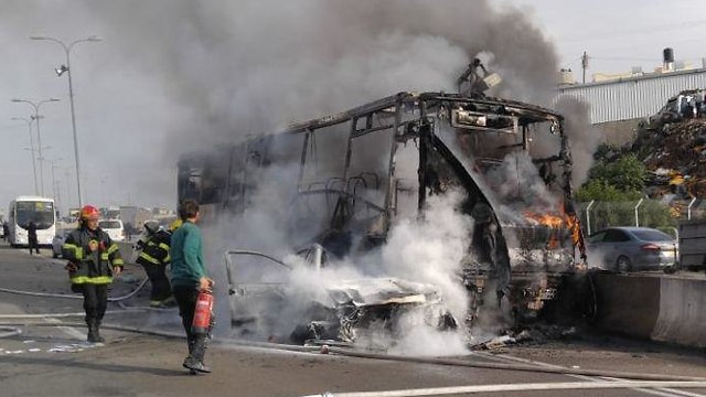 תאונת דרכים אוטובוס ורכב פרטי כביש 5  סמוך לברקן (צילום: tps)