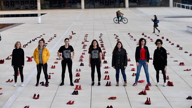 Red shoes spread across Habima Square in Tel Aviv  