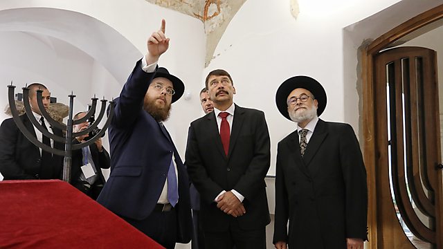 Rabbi Koves, L, at re-dedication of ancient synagogue