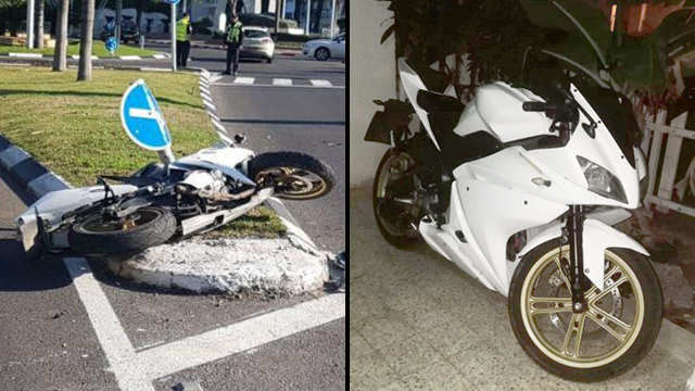 האופנוע הגנוב לפני ואחרי (צילום: דוברות המשטרה, אורי אזולאי )