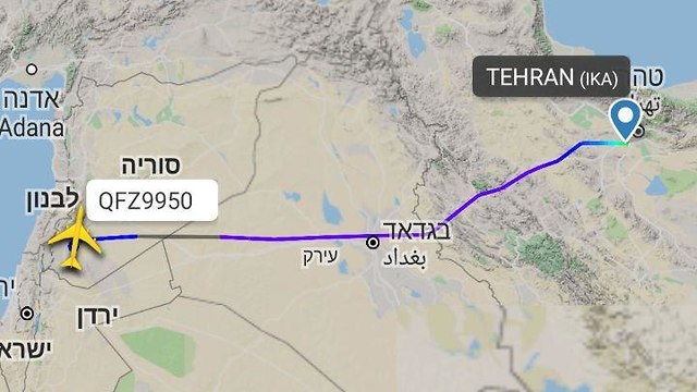 מסלול מטוס התובלה האיראני מטהרן לדמשק ()