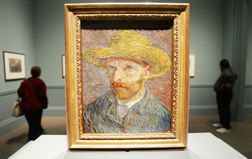 יצירתו של ואן גוך "דיוקן עצמי עם כובע קש" כפי שהוצגה במוזיאון מטרופוליטן בניו יורק ב-2005 (צילום: Mario Tama/GettyimagesIL)