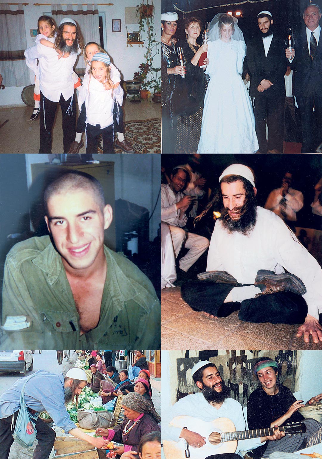 ארז לבנון כחילוני וכחסיד ברסלב: כחייל, בחתונה עם אשתו דפנה, עם ילדיו, בצפון הודו ועם הגיטרה | צילומים: באדיבות המשפחה