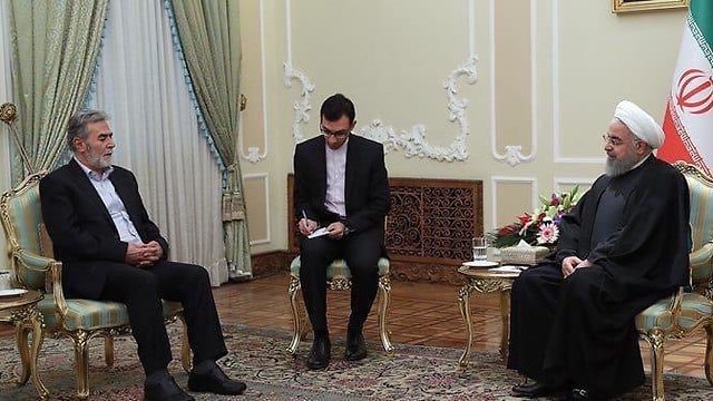 Palestinian Islamic Jihad Secretary-General Ziad al-Nakhala meeting with Iranian President Hassan Rouhani  