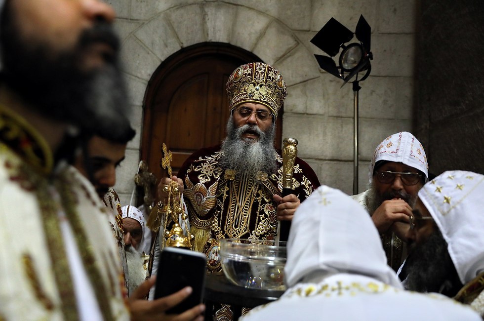 Coptic Orthodox Metropolitan Dr. Anba Antonius in a Palm Sunday procession