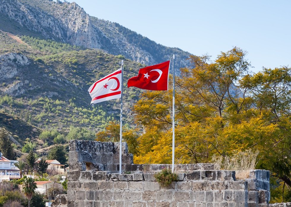 דגל קפריסין הטורקית לצד דגל טורקיה (צילום: shutterstock)