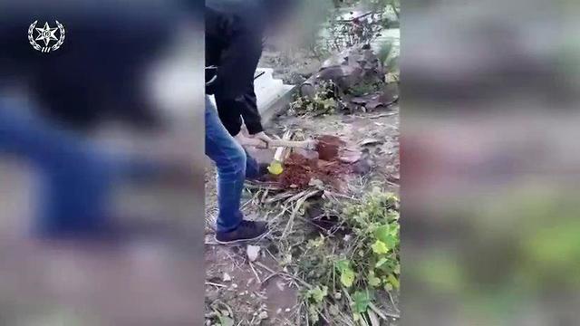 רגעים מהסרטון שצילם האח כשהוא חופר קבר לאחותו (צילום: דוברות המשטרה)