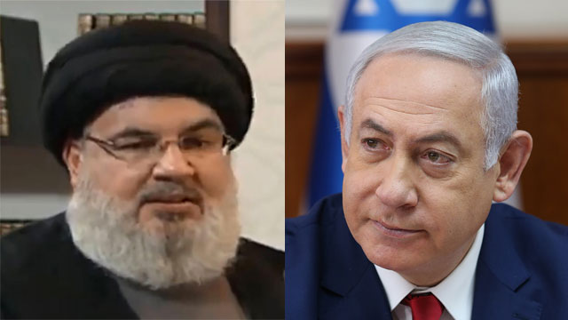 Hassan Nasrallah and Benjamin Netanyahu (Photo: Alex Kolomoisky, AFP)