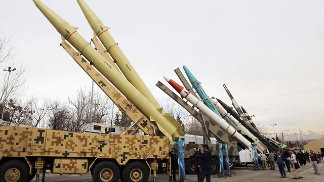 Iranian new cruise missile Hoveizeh is displayed during a weaponry and military equipment exhibition in Tehran, Iran, 02 February, 2019