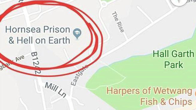 תלמיד ב בריטניה שינה את שם בית הספר ל כלא וגיהנום עלי אדמות (צילום: גוגל מפות)