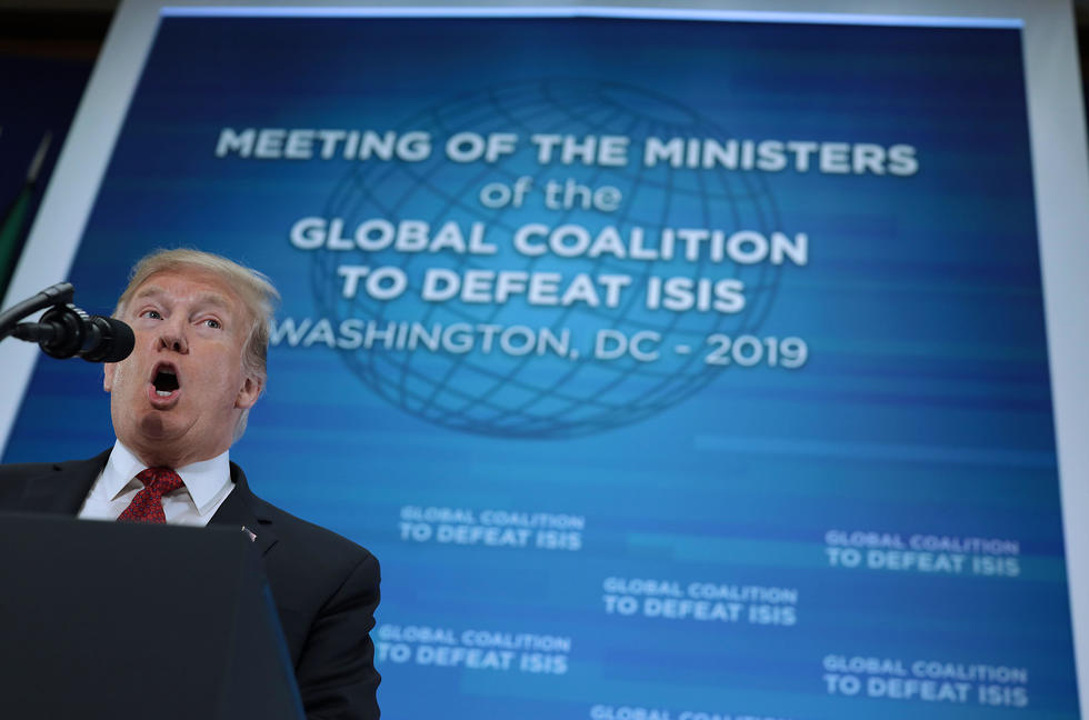 טראמפ בכנס של הקואליציה הבינלאומית נגד דאעש ב-6 בפברואר 2019, וושינגטון (צילום: Getty Images)