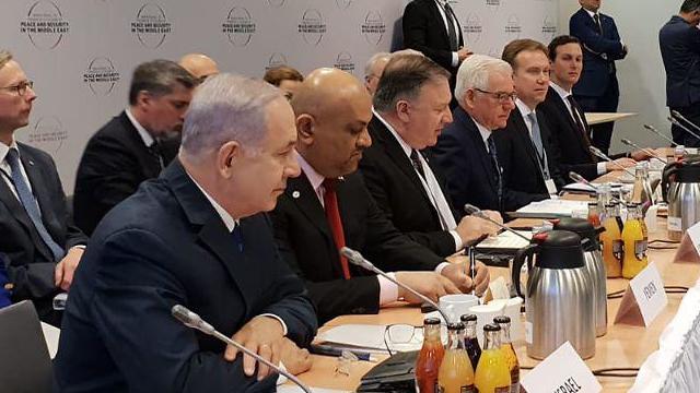 Benjamin Netanyahu (L) and US Secretary of State Mike Pompeo (2nd L) attend the Warsaw conference on the Middle East (Photo: Itamar Eichner)